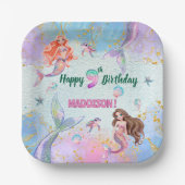Pink Purple Glitter Mermaids 9th Birthday Party Pappteller (Vorderseite)