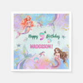 Pink Purple Glitter Mermaids 9th Birthday Party Serviette (Vorderseite)