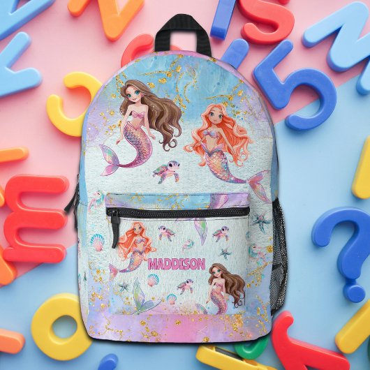 Pink Purple Glitter Mermaids Add Name Bedruckter Rucksack
