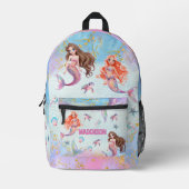 Pink Purple Glitter Mermaids Add Name Bedruckter Rucksack (Vorderseite)