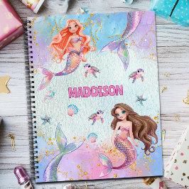 Pink Purple Glitter Mermaids Add Name Notizblock