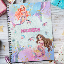 Pink Purple Glitter Mermaids Add Name Notizblock