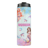 Pink Purple Glitter Mermaids Add Name Thermosbecher (Vorderseite)