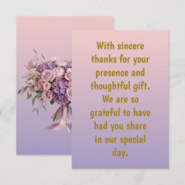Pink Purple Gold Wedding Flat Thank You Cards Dankeskarte