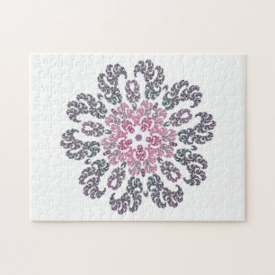 Pink, Purple, Gray, White Fractal Art Kaleidoscope Puzzle