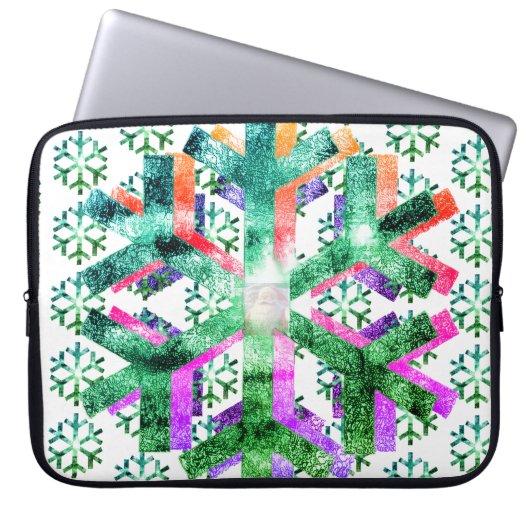 Pink, Purple + Green Snowflakes on Electronics Bag Laptopschutzhülle (Vorderseite)