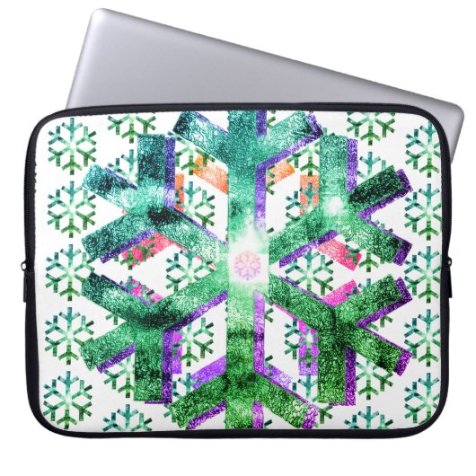 Pink, Purple + Green Snowflakes on Electronics Bag Laptopschutzhülle (Vorderseite)