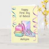 Pink Purple Happy First Day of School Karte (Gelbe Blume)