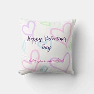 Pink purple heart happy Valentine's day name date  Kissen