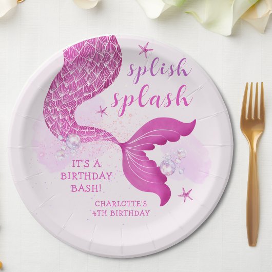 Pink Purple Mermaid Tail Birthday Pappteller