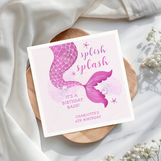 Pink Purple Mermaid Tail Birthday Serviette