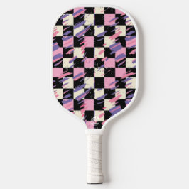 Pink & Purple Retro Checkered Pickleball Paddle