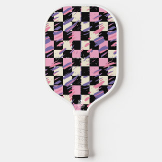 Pink & Purple Retro Checkered Pickleball Paddle