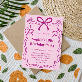 Pink & Purple Ribbon Frame Sweet 16 Birthday Party Einladung