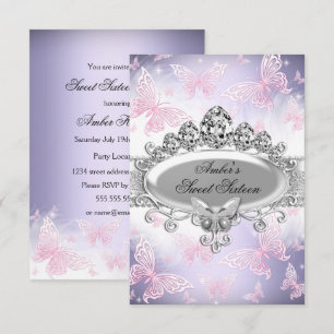 Pink & Purple Schmetterling Sweet Sixteen Einladun Einladung