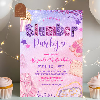 Pink Purple Sequin Slumber Party Birthday Einladung