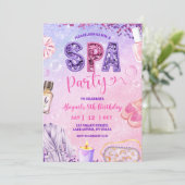 Pink Purple sequin SPA Party Birthday Einladung (Stehend Vorderseite)