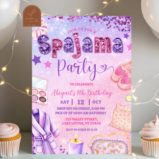 Pink Purple sequin Spajama Party Birthday Einladung
