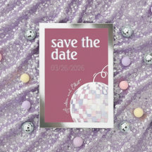 Pink, Purple & Silver Disco Wedding Save the Date