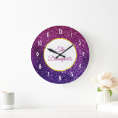 Pink & Purple Sparkling Gemstones Große Wanduhr (Zuhause)