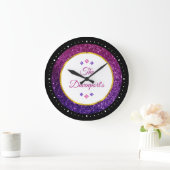 Pink & Purple Sparkling Gemstones Große Wanduhr (Zuhause)