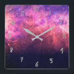 Pink Purple Starry Sky Cosmic Galaxy Sky Fire Glow Quadratische Wanduhr<br><div class="desc">Customize with any text.</div>
