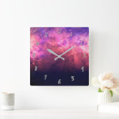 Pink Purple Starry Sky Cosmic Galaxy Sky Fire Glow Quadratische Wanduhr (Zuhause)