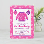 Pink & Purple Ugly Sweater Christmas Party Einladung (Stehend Vorderseite)