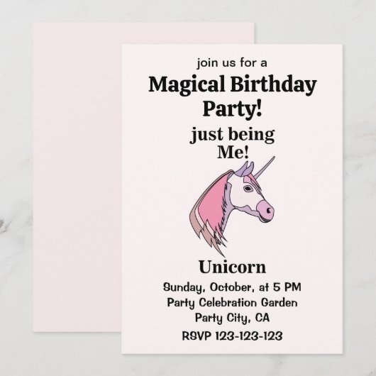 Pink Purple Unicorn Head Magical Birthday Party Einladung (Vorne/Hinten)