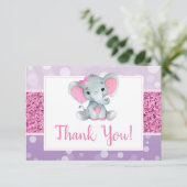 Pink PurpleElephant Danke Karte Dusche Geburtstag (Stehend Vorderseite)