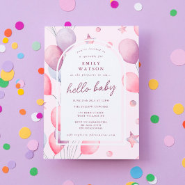 Pink-Purples | Balloons Stars Babydusche Einladung