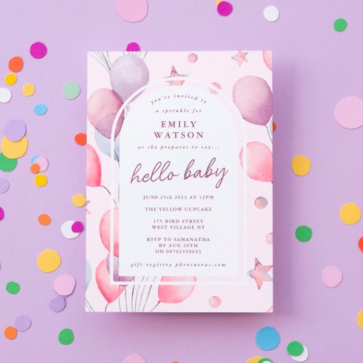 Pink-Purples | Balloons Stars Babydusche Einladung