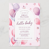 Pink-Purples | Balloons Stars Babydusche Einladung (Vorderseite)