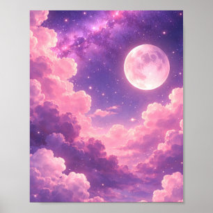 Pink Purpur Galaxie Mond Ästhetik Poster 20x25cm