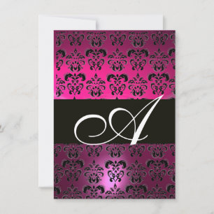 PINK PURPUR SCHWARZ DAMAST MONOGRAMM Fuchsienwei Einladung