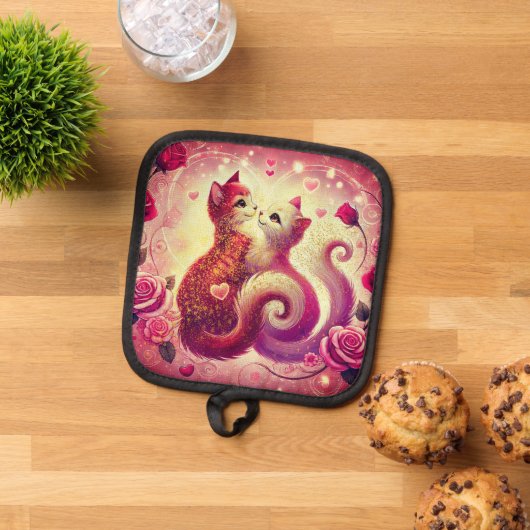 Pink Pussy Cats Zentrierte Kerze Topflappen (Oben Unten)