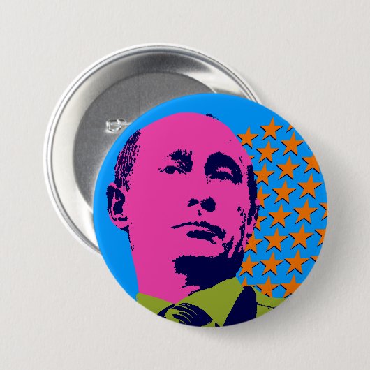 Pink Putin Pop Kunstportrait Button (Vorne & Hinten)