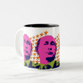 Pink Putin Pop Kunstportrait Zweifarbige Tasse (Vorderseite Links)