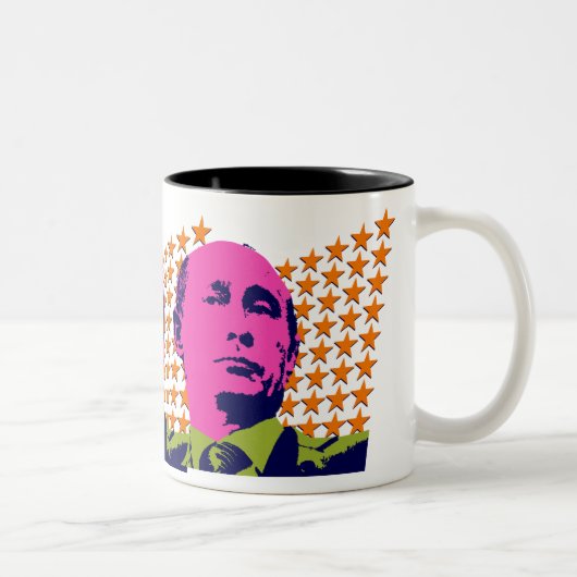Pink Putin Pop Kunstportrait Zweifarbige Tasse (Rechts)
