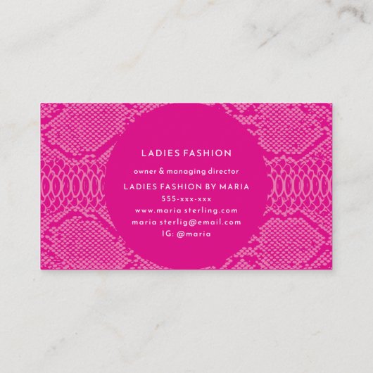 Pink Python Skin Business Card Visitenkarte (Rückseite)