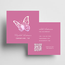 Pink QR Code Schmetterling elegant Quadratische Visitenkarte