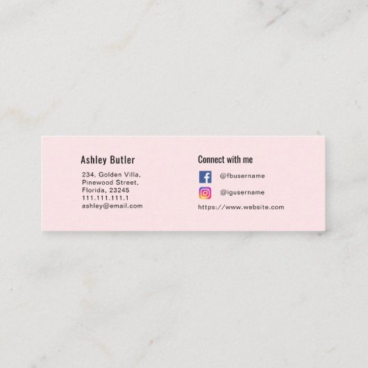 Pink QR Code Schönheit Makeup Artist Mini Visitenkarte (Rückseite)