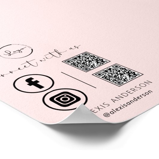 Pink QR Connect with US Business Logo Social Media Poster (Ecke)