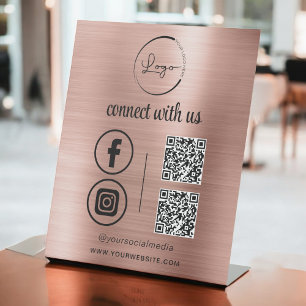 Pink QR Connect with US Business Logo Social Media Sockelschild