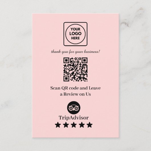 Pink QR | TripAdvisor-Bewertung Link Begleitkarte (Vorderseite)