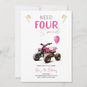 Pink Quad Bike 4. Geburtstag Einladung (Vorderseite)