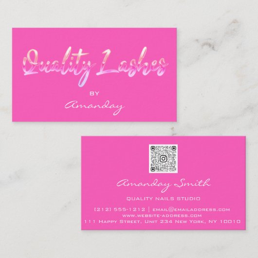 Pink Quality Lashes Skript QR-Logo Visitenkarte (Vorne/Hinten)