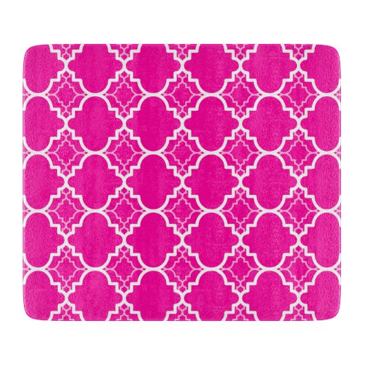 Pink Quatrefoil geometrisches Muster Schneidebrett (Vorderseite)