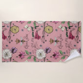 Pink Queen Bee Floral Pattern Strandtuch (Vorderseite)