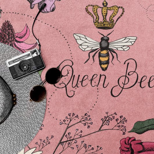 Pink Queen Bee Floral Pattern Strandtuch